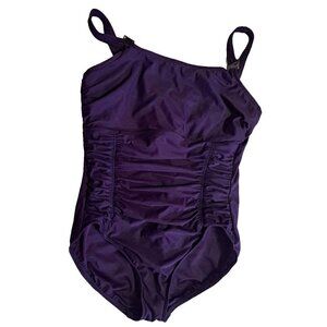 Lands' End Women's 14 Petite Purple One Piece Underwire Shirred Swimsuit